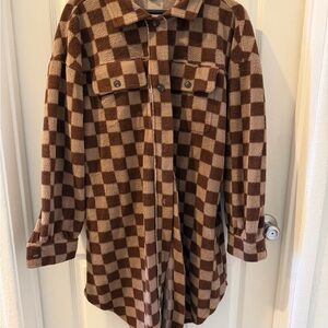 Plaid Teddy Shacket Jacket in Brown & Cream Target Ascot and Hart Collaboration